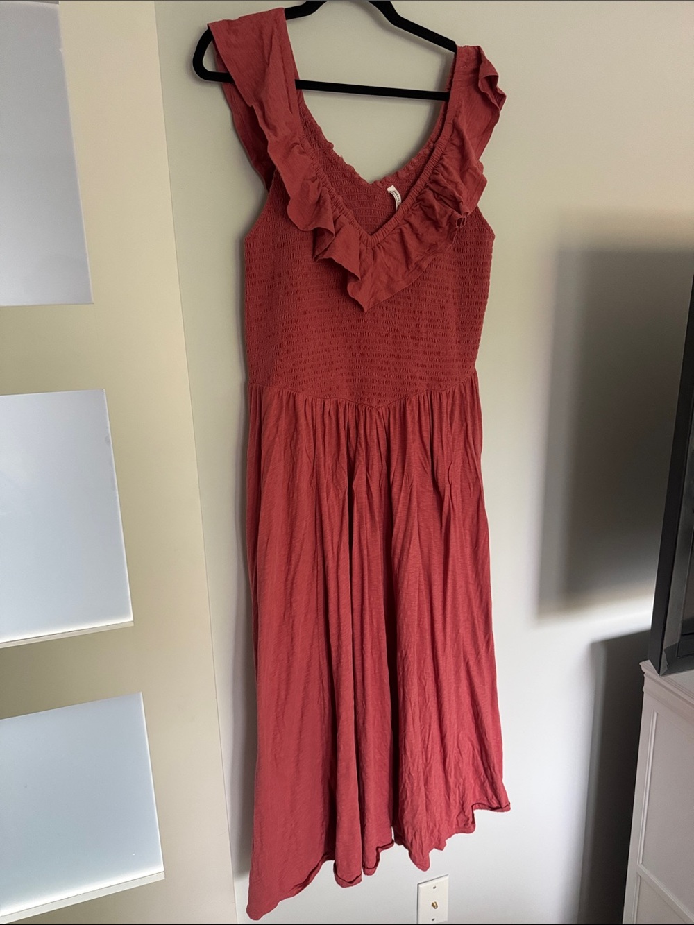 American Eagle Ruffled V-Neck Midi Dress in Dusty Rose